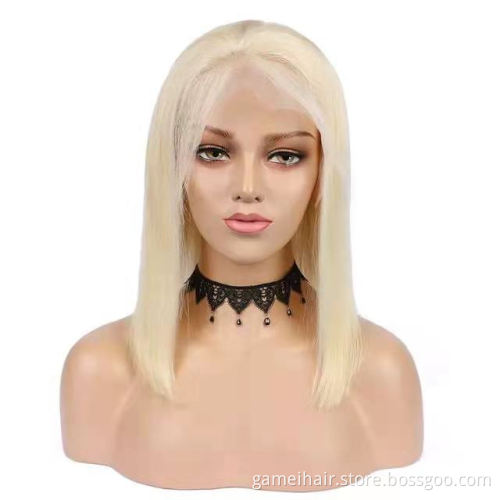 Cheap new arrival 8 inches 613 straight blonde bob wig lace front human hair for black women